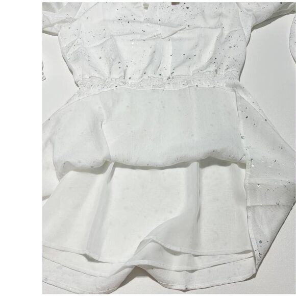 Avec Les Filles Long Sleeve Metallic Splatter Tie Crinkle Mini Dress White Small - Picture 13 of 15